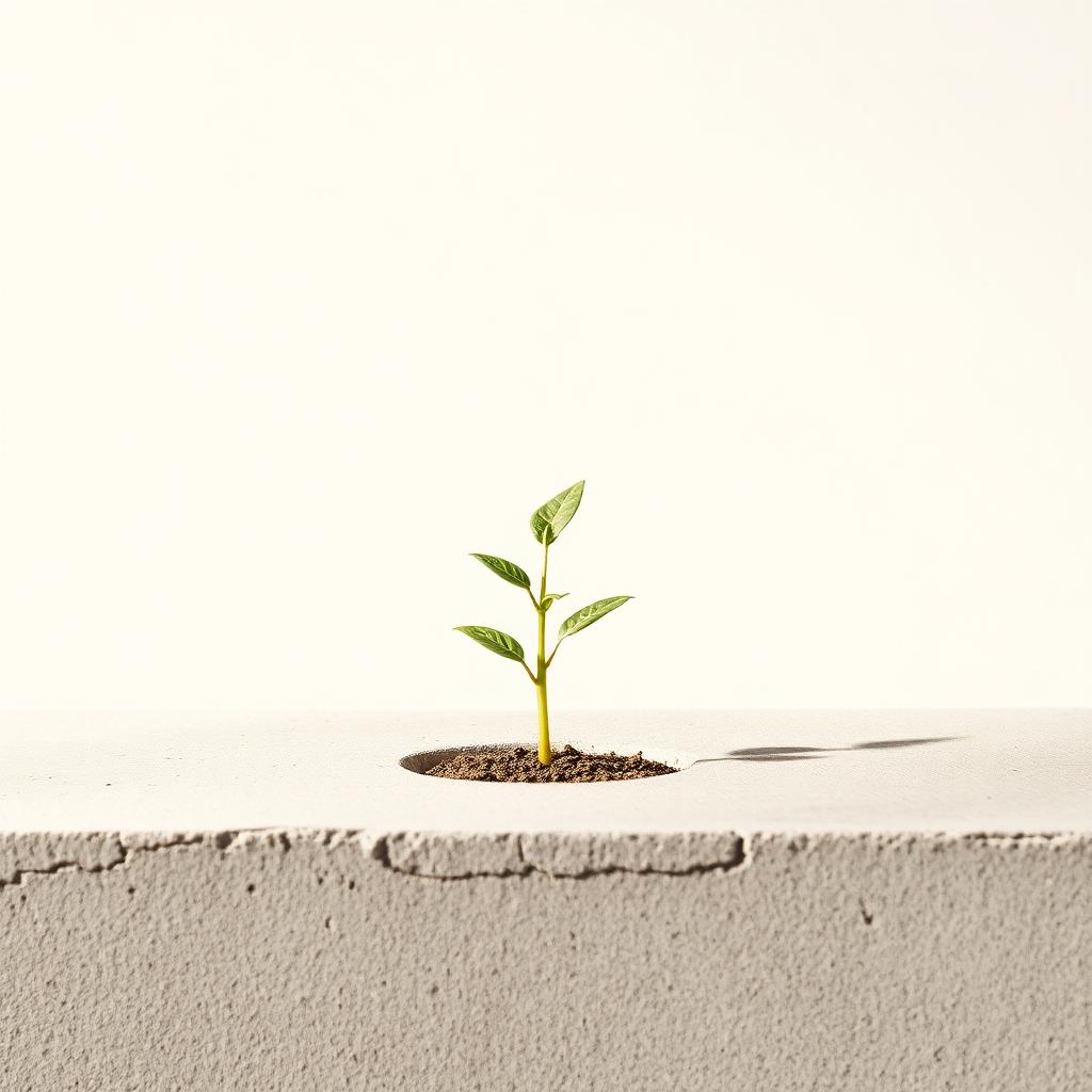 A small shoot growing from concrete representing early-stage startup advisory